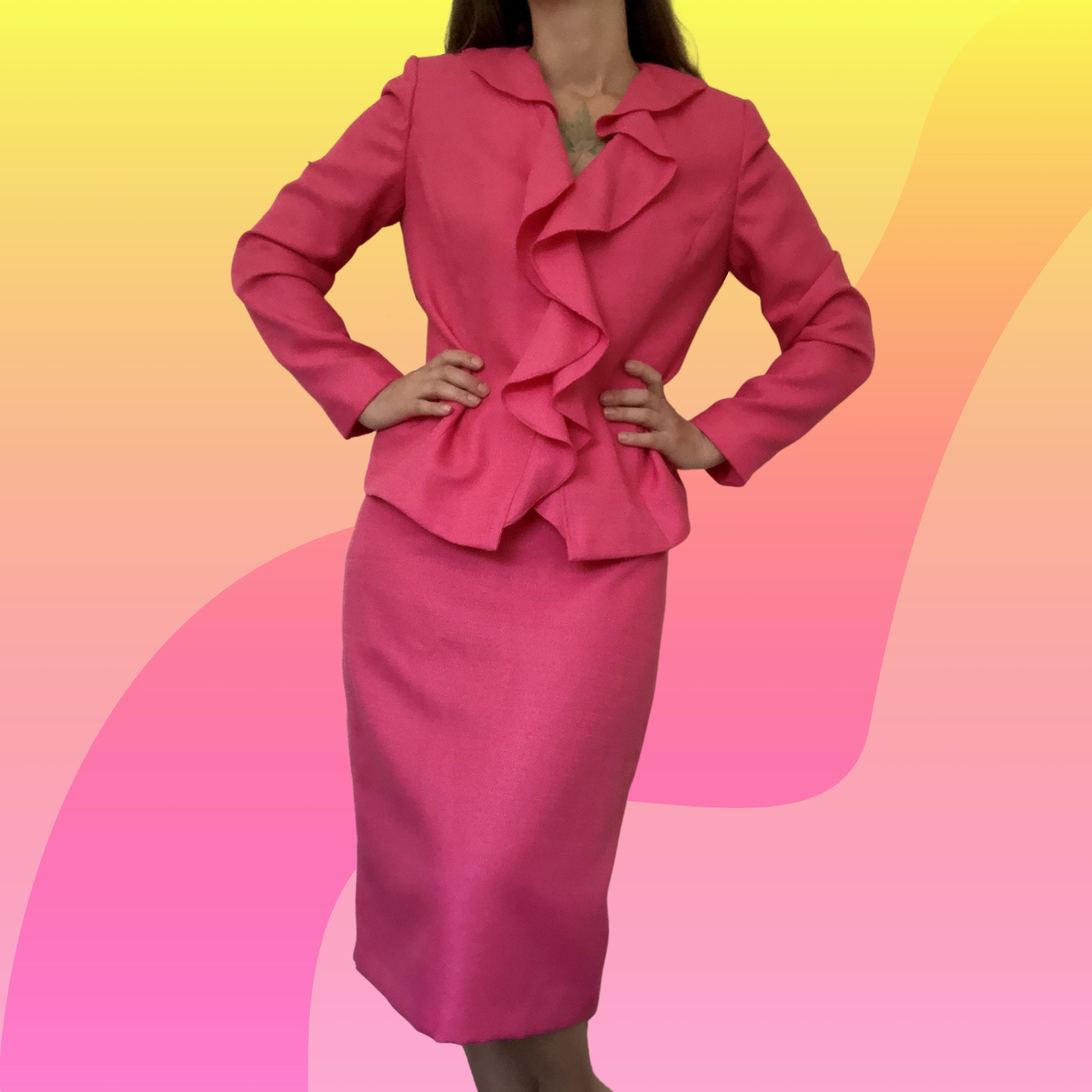 Hot Pink Bell Bottom Pants Suit Set With Blazer, Pink Blazer Trouser Suit  for Women, White Trouser Set for Women, Pants Suit Set Womens 