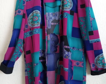 Long Blazer bright turquoise and pink by Periwinkle