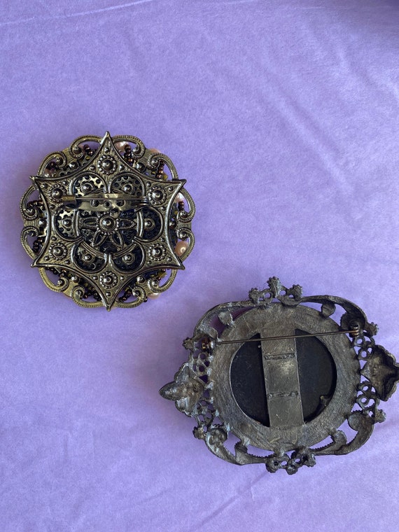 1990s Vintage Costume Jewelry Cameo Pins (2) - image 2