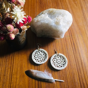 Sacred geometry crochet hoop earrings, bohemian hoop earrings, mandala earrings, large lightweight statement earrings