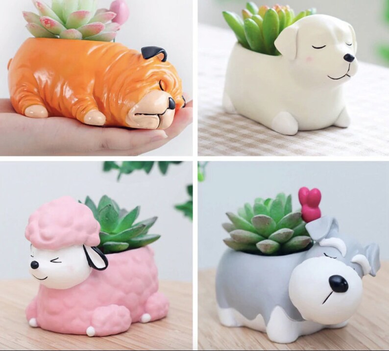 Puppy Ceramic Resin Planter for Succulent Cute Flower pot with | Etsy