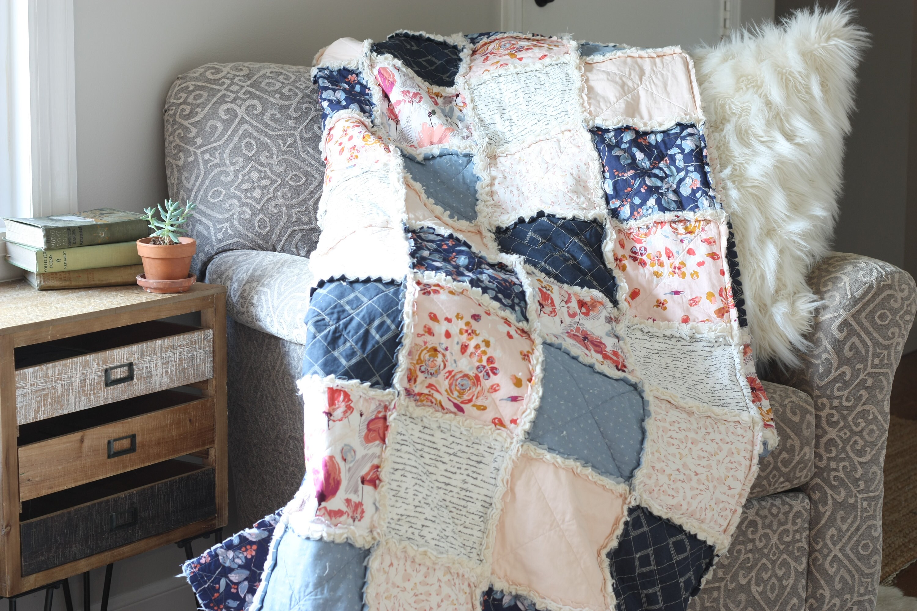 California King Rag Quilt Floral Handmade Quilt Etsy