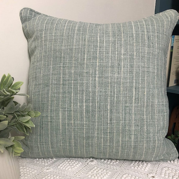 Aqua decorative pillow cover, blue-green designer pillow, teal coastal throw pillow, aqua striped accent pillow, aqua home decor pillow