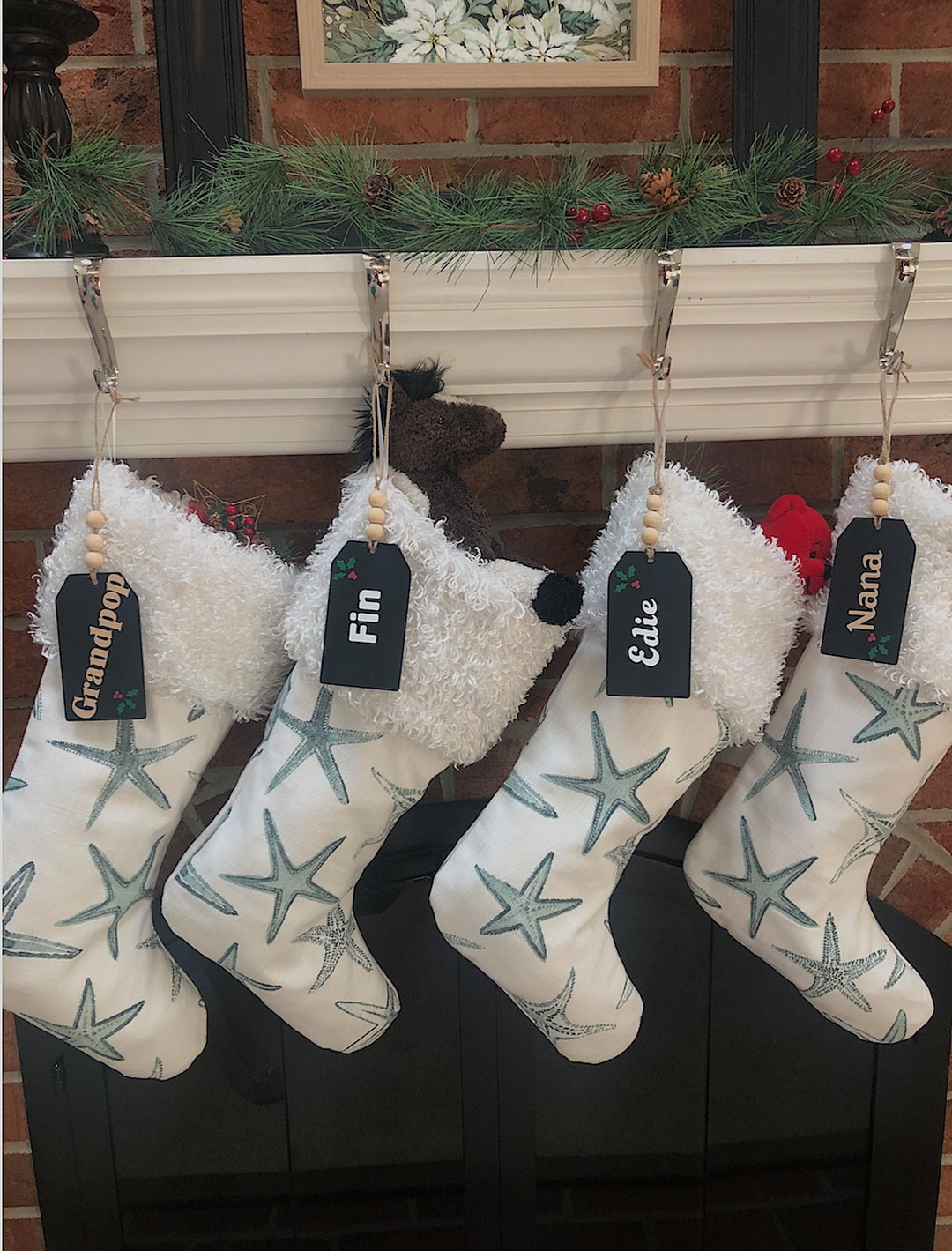 Coastal Christmas Stockings, Beach Christmas Stocking, Green