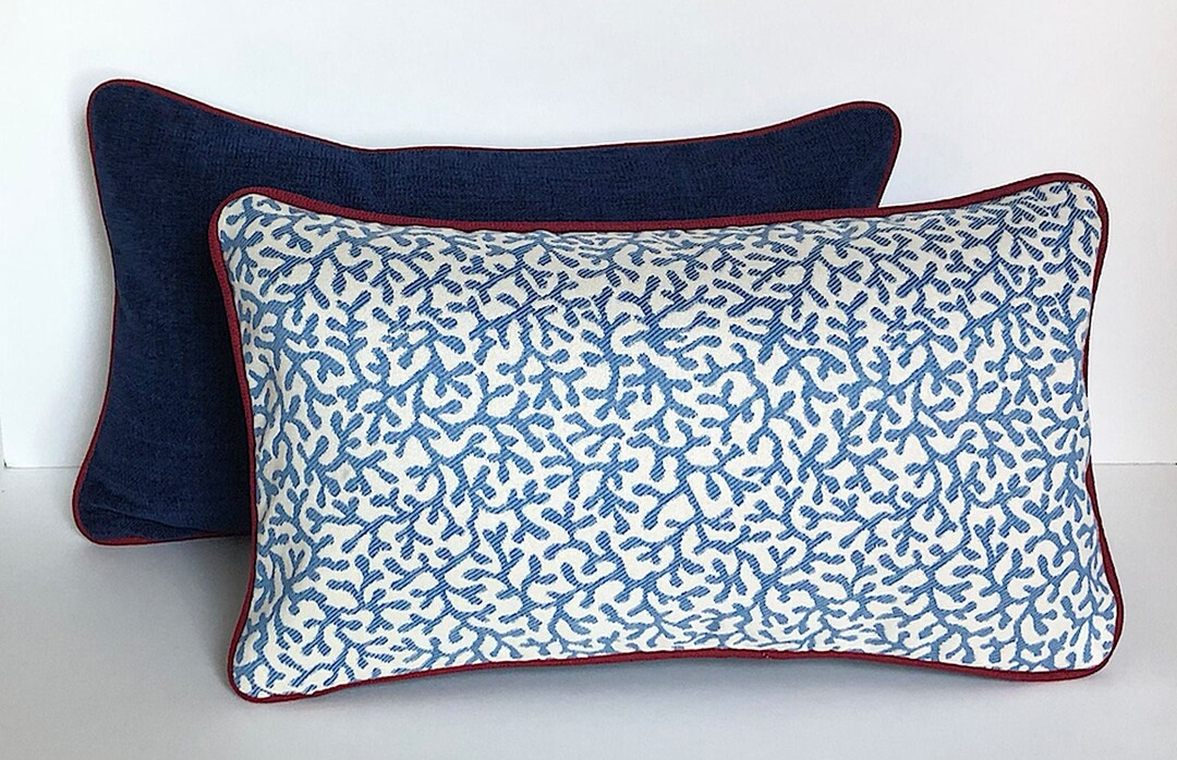 Blue Coastal Lumbar Pillow Designer Pillow Cover Beach Decor Etsy