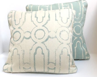 Aqua decorative pillow cover, teal throw pillow, contemporary pillow, reversible accent pillow, blue sofa pillow, high end pillow