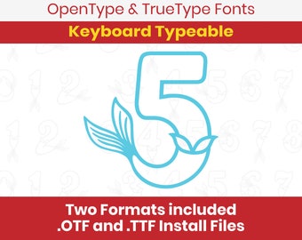 Mermaid Beach Monogram Numbers Installable Keyboard Font True Type format .TTF & .OTF for Silhouette, Cricut, Design Space, Microsoft Word