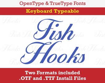 Fish Hooks Fishing Monogram Boat Installable Font True Type format .TTF & .OTF for Silhouette, Cricut, Design Space, Microsoft Word