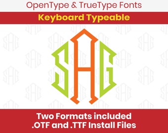 Diamond Monogram Installable Font True Type format .TTF & .OTF for Silhouette, Cricut, Design Space, Microsoft Word