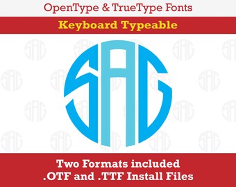 Tall Circle Round Monogram Installable Font True Type format .TTF & .OTF for Silhouette, Cricut, Design Space, Microsoft Word