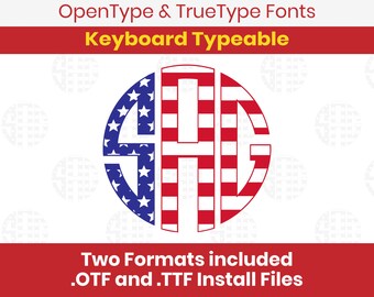 USA Flag United States Monogram Installable Keyboard Font True Type format .TTF & .OTF for Silhouette, Cricut, Design Space, Microsoft Word