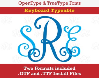 Ava Curly Monogram Installable Keyboard Typable Font True Type format .TTF & .OTF for Silhouette, Cricut, Design Space, Microsoft Word