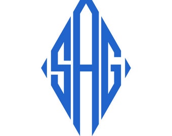 Diamond Monogram Font with Ends Cuttable Design PNG DXF SVG & eps Decal Files Silhouette Designs Cameo