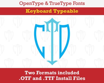 Knights Shield Monogram Installable Keyboard Font True Type format .TTF & .OTF for Silhouette, Cricut, Design Space, Microsoft Word