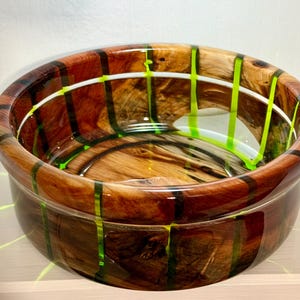 25-Redwood bowl with clear and lime epoxy