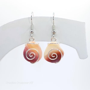 Purple Clam Shell Wire Wrapped Earrings, Handmade Casual Boho Gifts for Her