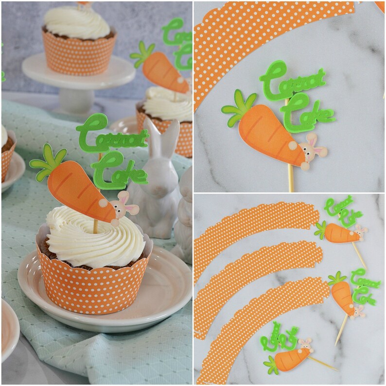 Easter Carrot Cake Cupcake Set Easter Party Supplies Easter Etsy