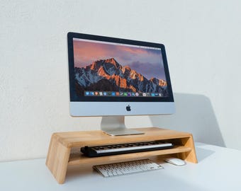 Supporto ergonomico per monitor in rovere massello curvato - Fatto a mano in Francia