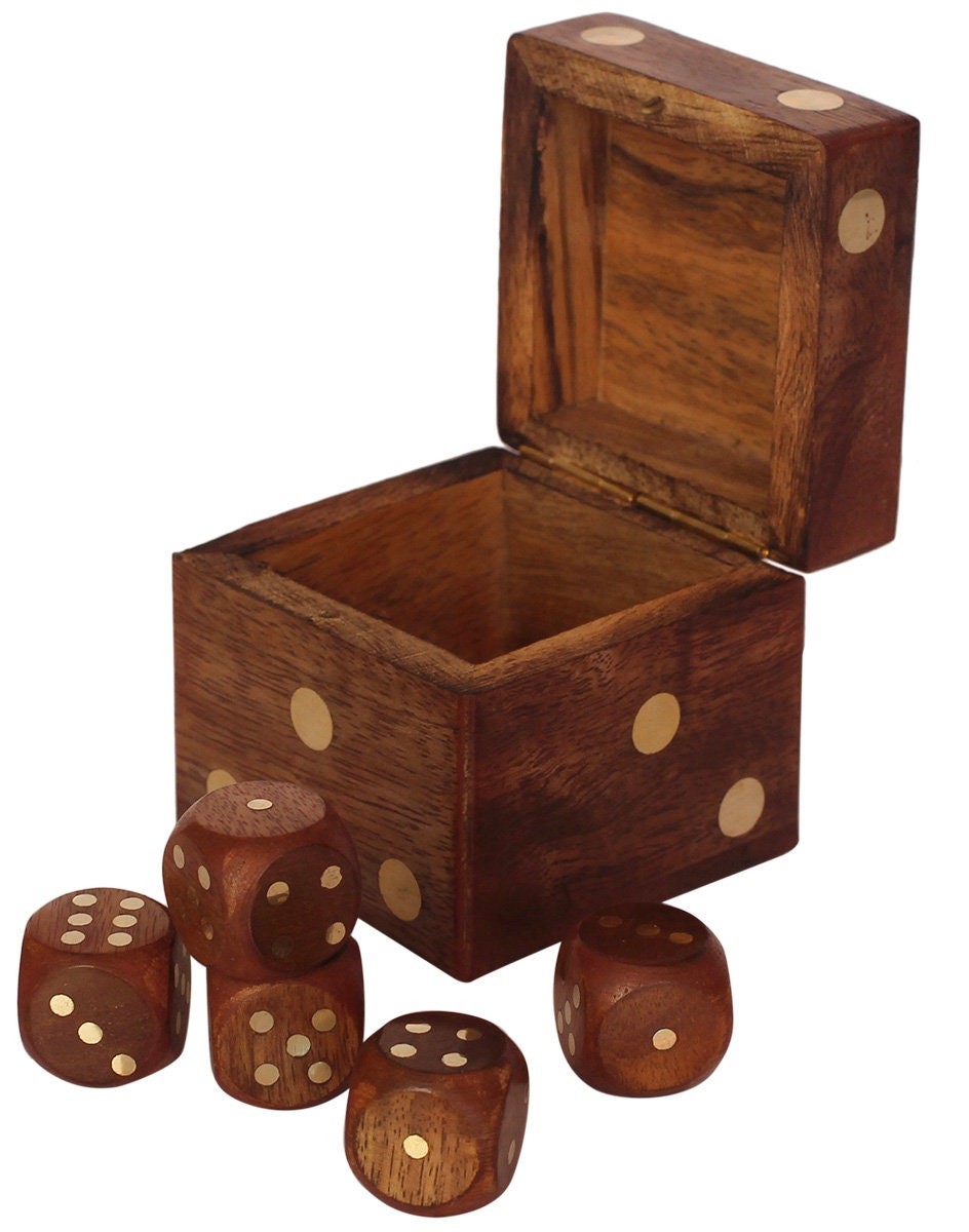 Dice Box with 5 Wood Dice Handmade Indian Dice Game Set Etsy
