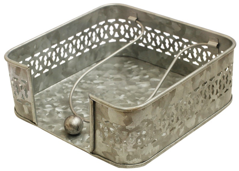Galvanized Napkin Holder With Metal Weighted Arm Silver Color Etsy