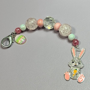 Easter Bunny Scissor Fob: Rhinestone Rabbit, Beaded Sewing Tool