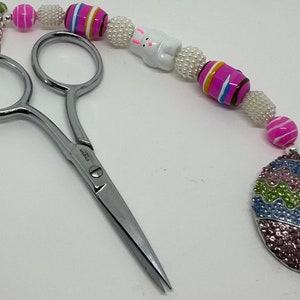 Easter Scissor Fob: Bunny, Rhinestone Egg Charm, Stitching Accessory