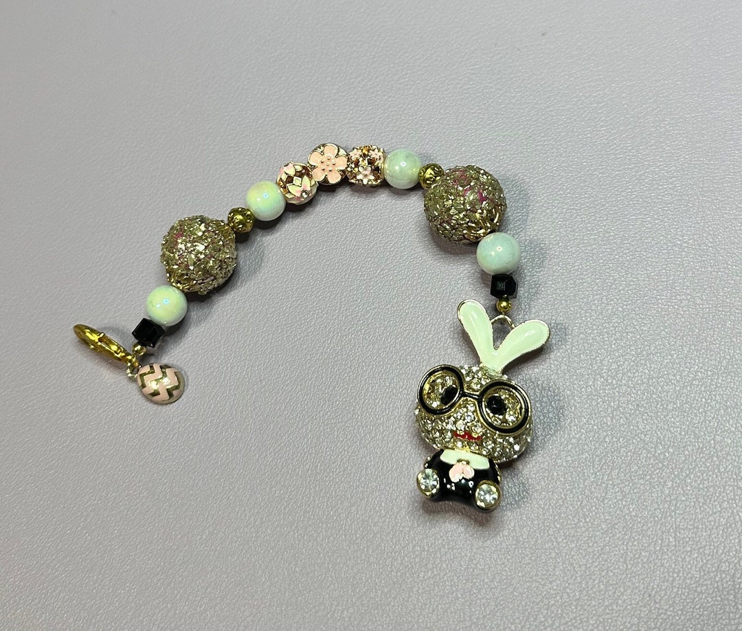 Adorable Bunny With Glasses Pink White and Gold Scissor Fob, Key Fob ...