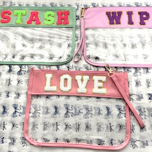 Needlepoint Project Bag: Chenille Letter Craft Organizer, Clear Front - 11.8&quot;