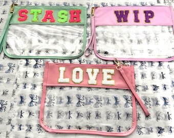 Needlepoint Project Bag: Chenille Letter Craft Organizer, Clear Front - 11.8"