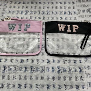Clear Front Needlepoint Project Bag: Rhinestone WIP Lettering, 11.8&quot;