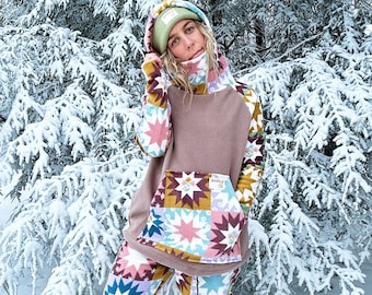 HOODIE: QUILT - women’s fleece hoodie, fleece sweatshirt, snowboard hoodie, handmade hoodie, handmade sweatshirt