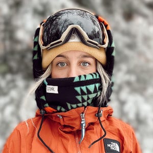 Hood : Black Aztec - ski hood, snowboard hood, fleece hood, helmet hood, gift, handmade