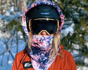 Hood : pink/purple galaxy- ski hood, snowboard hood, fleece hood, helmet hood, gift, handmade