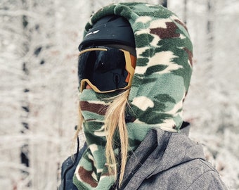 Hood : Camo  - ski hood, snowboard hood, fleece hood, helmet hood, gift, handmade