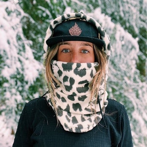 Hood : Leopard - ski hood, snowboard hood, fleece hood, helmet hood, gift, handmade