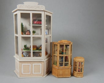 Microscopia, finished, wardrobe, 3 sizes, inch, half, quarter scale, tiny houses in 1000, 2000, 4000 scale, lighted, toys, decoration