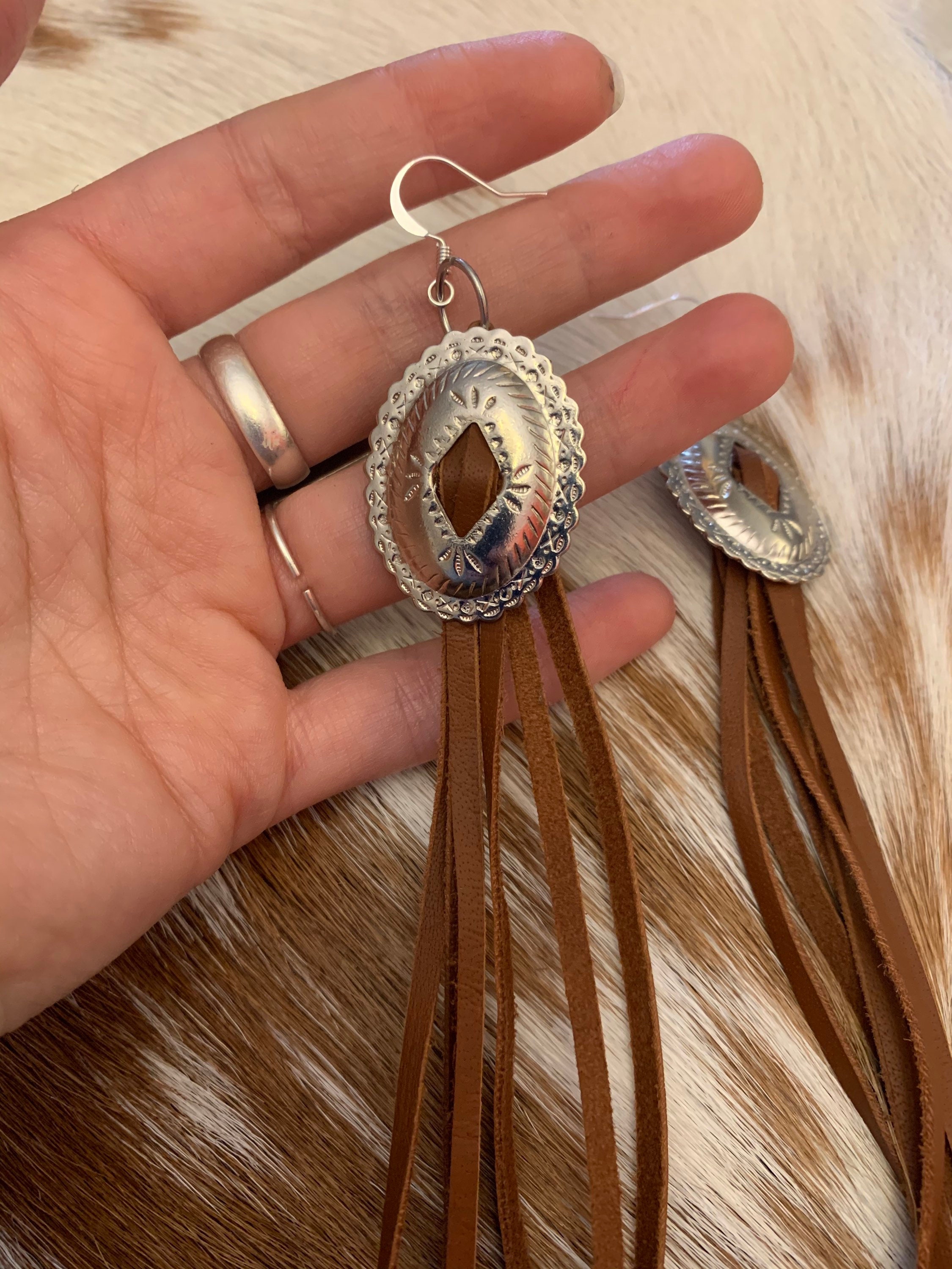 Concho Earrings Silver Tone Concho with Tassel Etsy