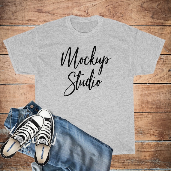 Download Free Gildan 5000 Mockup Sport Grey Unisex T Shirt Mock Up Download Free T Shirt Mockup Psd Templates PSD Mockup Template