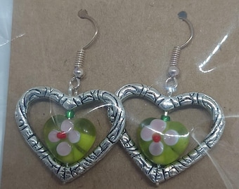 Flower Love heart Glass in Green