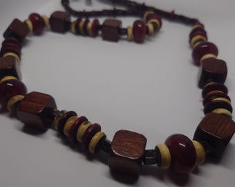 Wood Cube Beaded Necklace