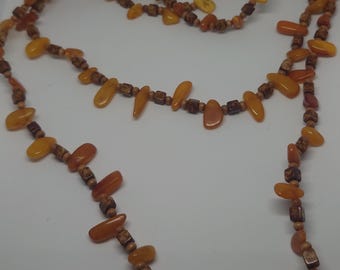 Amber & Wood Beaded Necklace