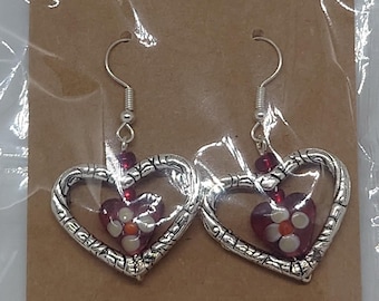 Flower Love heart Glass in Red