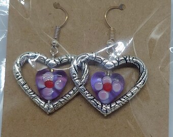 Flower Love heart Glass in Purple