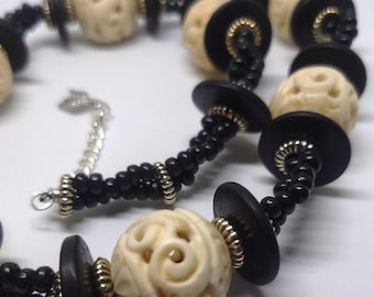 Black with White Carved beads