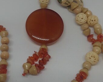 Amber Glass Bead Pendant Necklace: Asian Theme