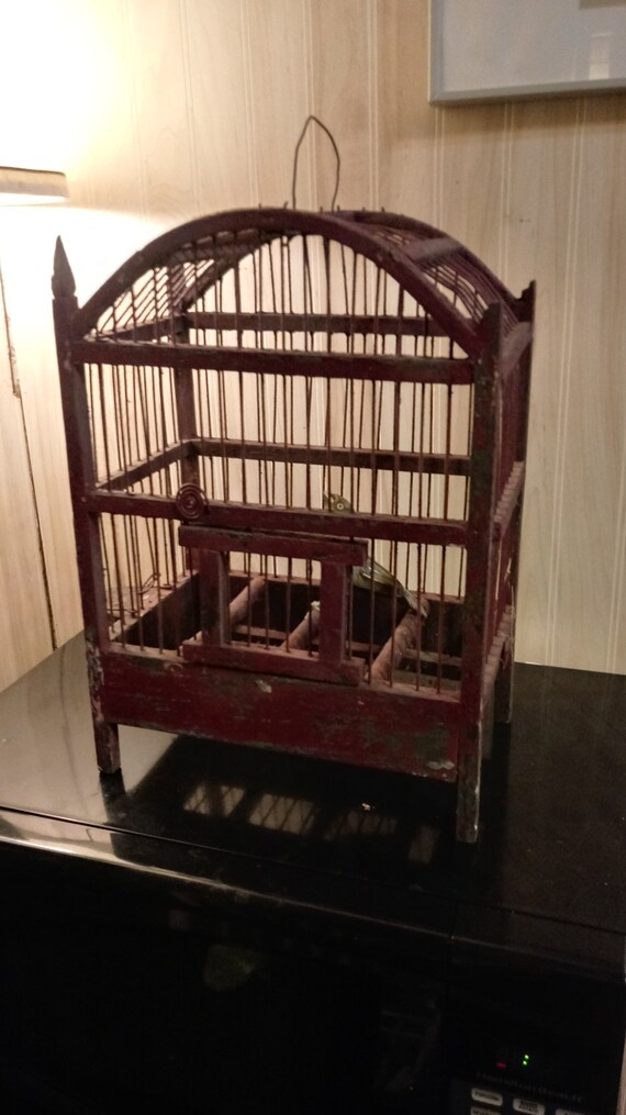 Wooden Handpainted Bird Cage Wood Bird Cage Ornamental Bird Etsy