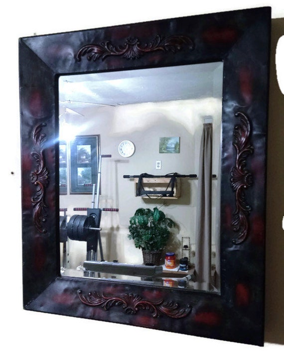 Vintage Metal Mirror With Detailed Frame Hung By Chain Metal Frame Hung By Chain