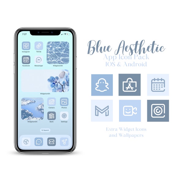 Light Pastel and Deep Blue Aesthetic iOS App Icons Pack | Blue Tones Widgets for iPhone | Pastel Blue iOS & Android Theme for Phones |