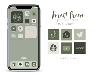 Green Aesthetic iOS App Icons Pack | Green Tones and Shade Widgets for iPhone | Light, Dark Green iOS & Android Theme for Phones