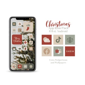 Christmas Red and Green Aesthetic iOS App Icons Pack | Red Tones Widgets for iPhone | iOS & Android Theme for Phones | Christmas Wallpapers